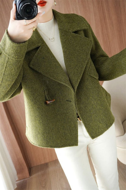 2024 Autumn Winter Double Sided Women Woolen Coat New Fashion Solid Short Outerwear Loose Double Breasted Wool Jacket Female Top