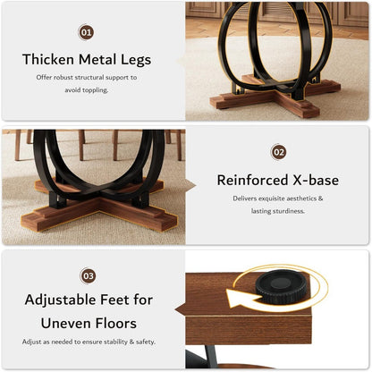 59'' Extendable Round Dining Table for 4 to 6, Kitchen Table with Sturdy X-Base Metal Legs, MDF Board with Backboard Clasp