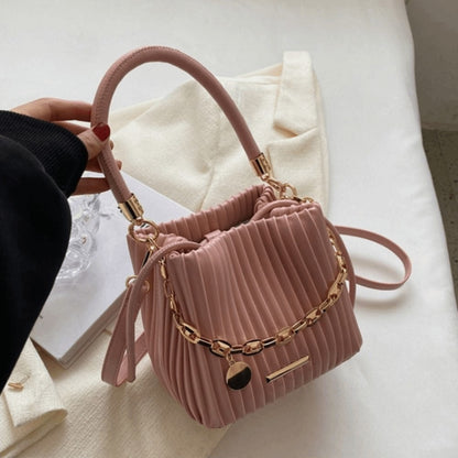 Trendy Pleated Design Crossbody Bag Stylish Chain Shoulder Bucket Bag Elegant Messenger Bag Casual Wear