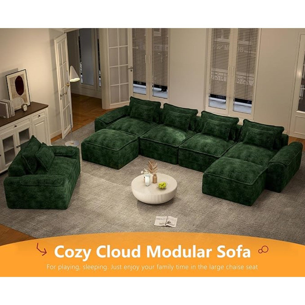 52" Cloud Modular Sectional Couch 4-Seater Sofa with Ottomans U Shaped Couch Deep Seat Sofa with Removable Cover for Living Room