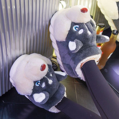 Men Indoor Cotton Slippers Cute Cartoon Dog Winter Warm Shoes Couples Home Floor Slides Anti-slip  Female Male House Footwear