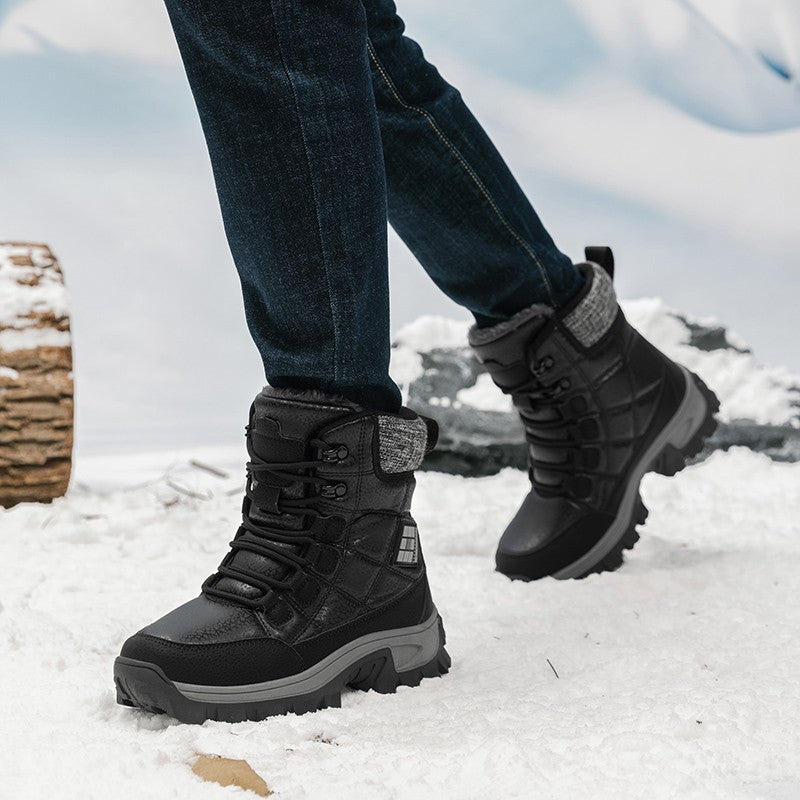 New Warm Plush Men's Snow Boots Lace Up High Top Men's Boots Waterproof Winter Ankle Boots Outdoor Anti-Slip Men Hiking Boots