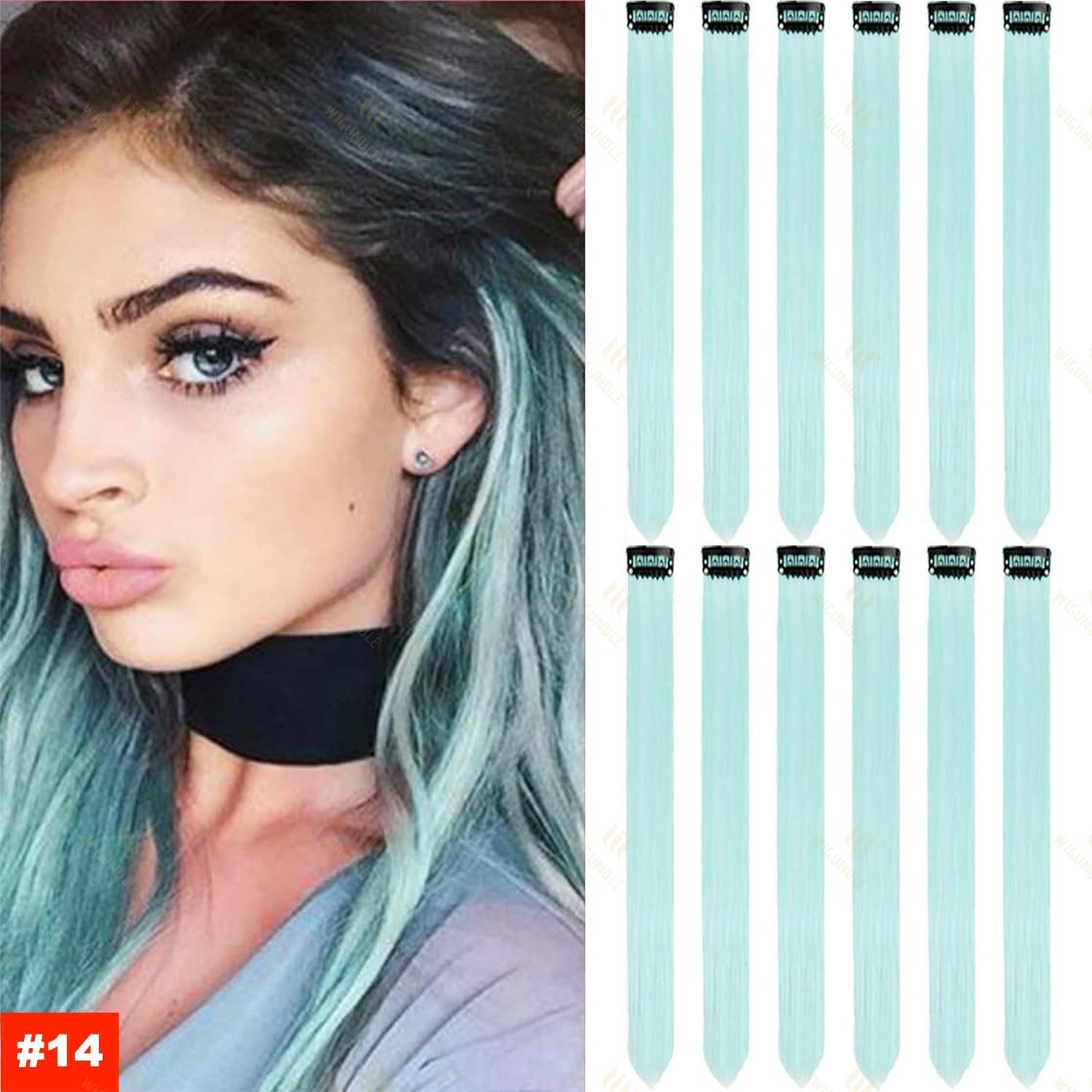 Colored Highlight 22 Inch Synthetic Hair Extensions Rainbow Long Straight Hairpieces for Women Kids Girls Purple Pink Blue