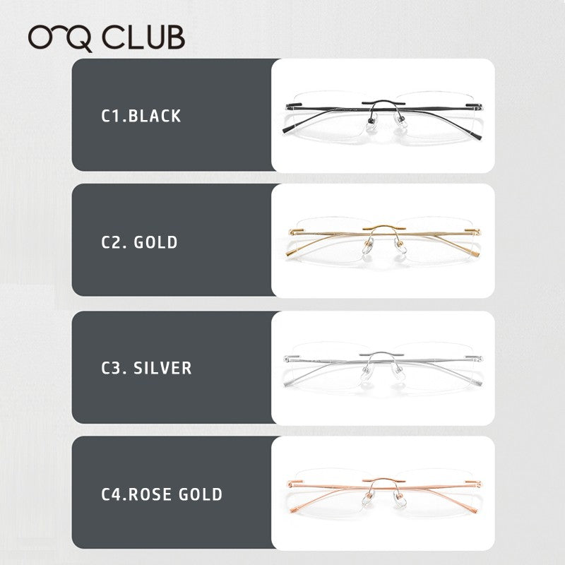 O-Q CLUB Ultra-light Titanium Reading Eyeglass Frames Men Fashion Simple Rimless Myopia Glasses Customized Prescription Glasses