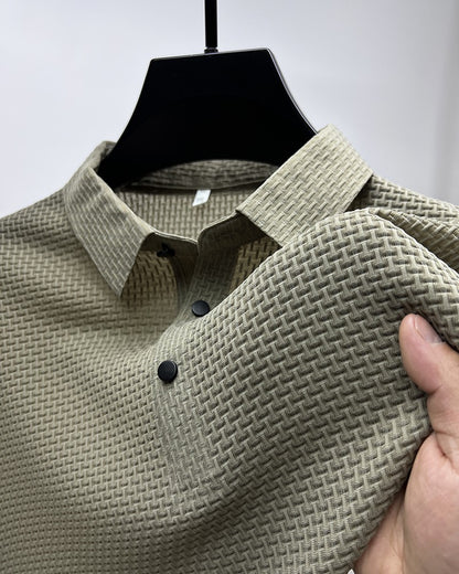 Summer New Embroidered Silk Elastic Polo Shirt for Men's Luxury Trend Fashion Leisure Breathable Cool Short Sleeved T-shirt Top