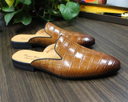Men's shoes, genuine leather toe caps, slippers, men's fashionable outdoor men's half slipper leather shoes, loafers