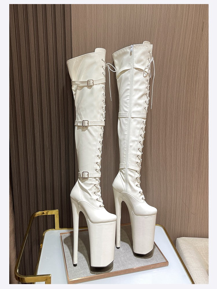 26cm Super High Heel Thigh High Boots Sexy Women Shoes Pole Dance Stripper Shoes Platform Over-the-Knee Zip Crotch High Boots