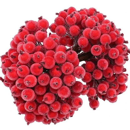 Wholesale Artificial Frosted Berry Mini Double Head Christmas Holly Red Gold Silver Berries Flowers Wreath Xmas Party Decoration