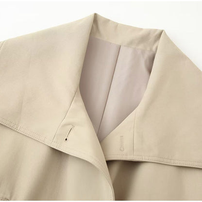 Belted Waist Cropped Trench Double Breasted Stand Collar 2025 Autumn Chic Elegant Women Coat Casual Vintage Office Lady Jacket