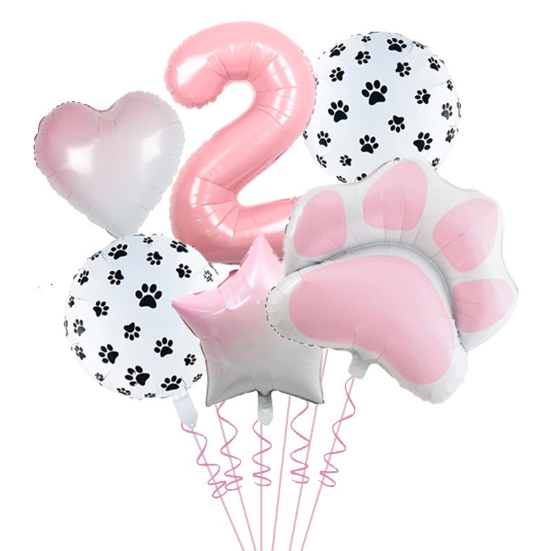 1set Animal Let's Pawty Dog Cat Paw Aluminum Balloon 32inch Pink Black Number Birthday Party Decorat Balloon Baby Shower Supplie