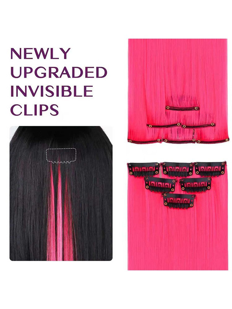22 inch Colored Hair Extensions Straight Hairpiece, Colorful Hair Extensions Party Highlights Clip in Long Synthetic Hair Extens