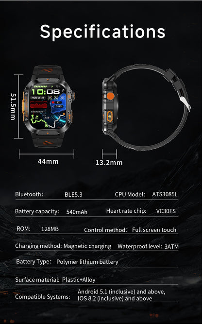 2026 Militar Grau Built-in GPS Posição 2.01" Smart Watch Homens 3ATM Impermeável Bússola 540mAh Bluetooth Chamada Smartwatches IOS