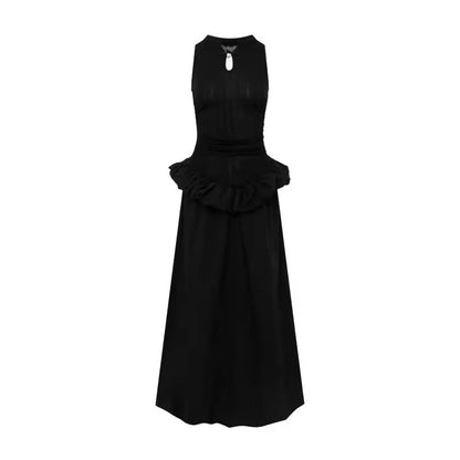 MEXZT Vintage Black Long Dress Women Party Prom Ruffles Sleeveless Maxi Dresses