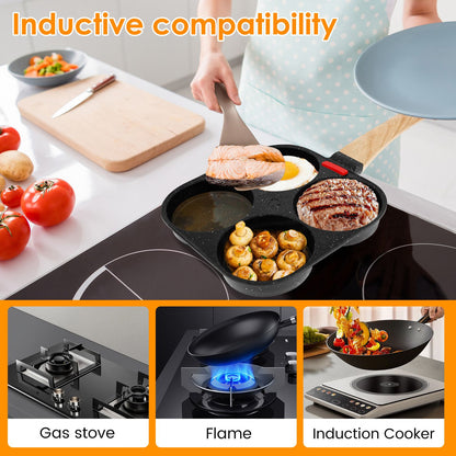 Frigideira Antiaderente para Fritar Ovos 4 Copos com Pincel de Óleo e Tampa, Frigideira de Omelete e Panqueca para Fogão a Gás e Indução