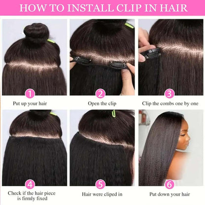 Extensões de Cabelo Humano Cacheado Liso 100% Não Processado Remy Clip-in Extensões de Cabelo com Trama Dupla de Pele Clip-in Para Mulheres Negras