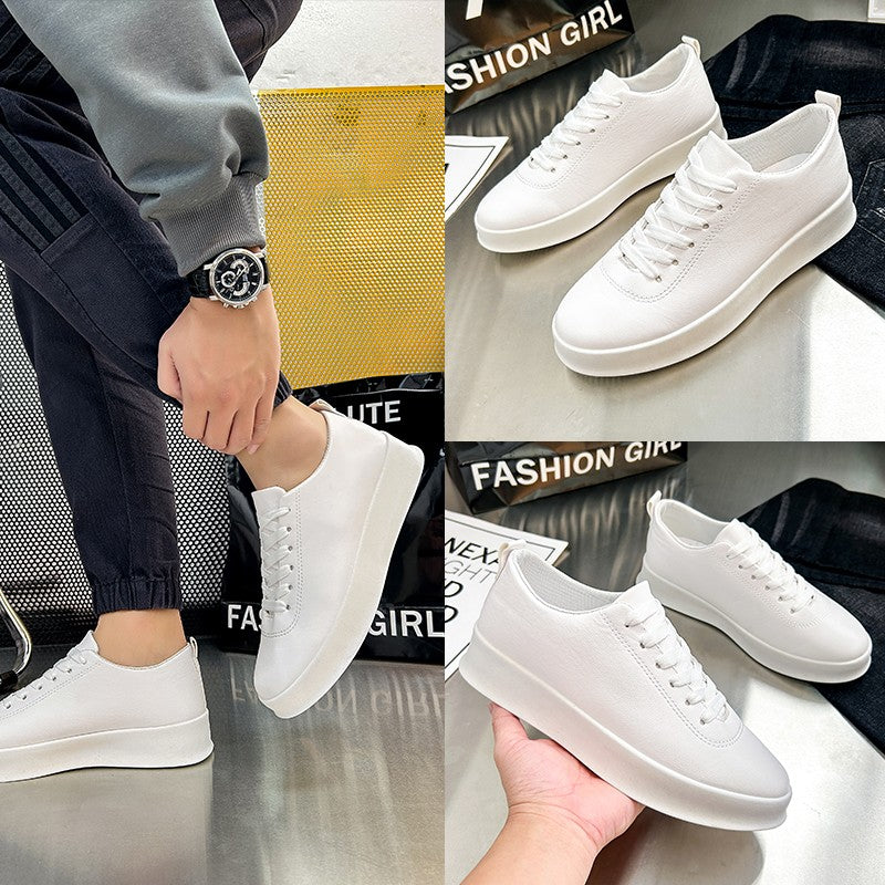 Fashion Thick Sole Black White Soft Men Leather Shoes Platform Men Casual Board Shoes Walking Sport Shoes Lightweight Work Shoes