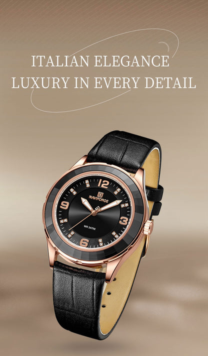 Naviforce 5040 Original New Woman Black Leather Classic Watch Ladies Girls Wristwatch Elegant Quartz Women's Watches