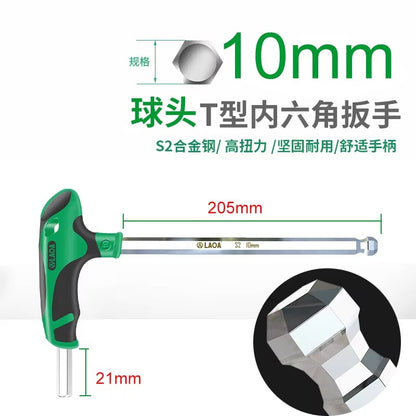 LAOA 1 peça de conjunto de chave allen T-ball de 2 a 10 mm S2, chave hexagonal 58HRC, chave de fenda hexagonal para ferramentas de hardware