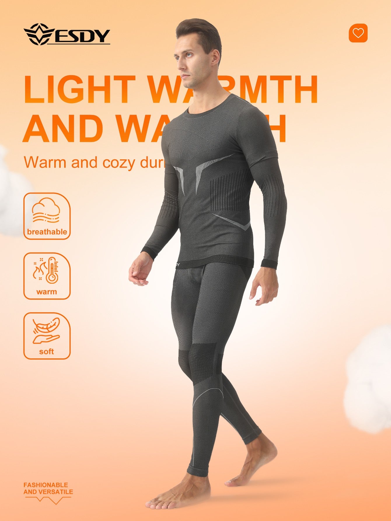 Esdy 1 Set Men's Winter Thermal Suit Outdoor Sports Thermal Underwear Tights Suit Winter Outdoor Hiking Coldproof Thermal Suit
