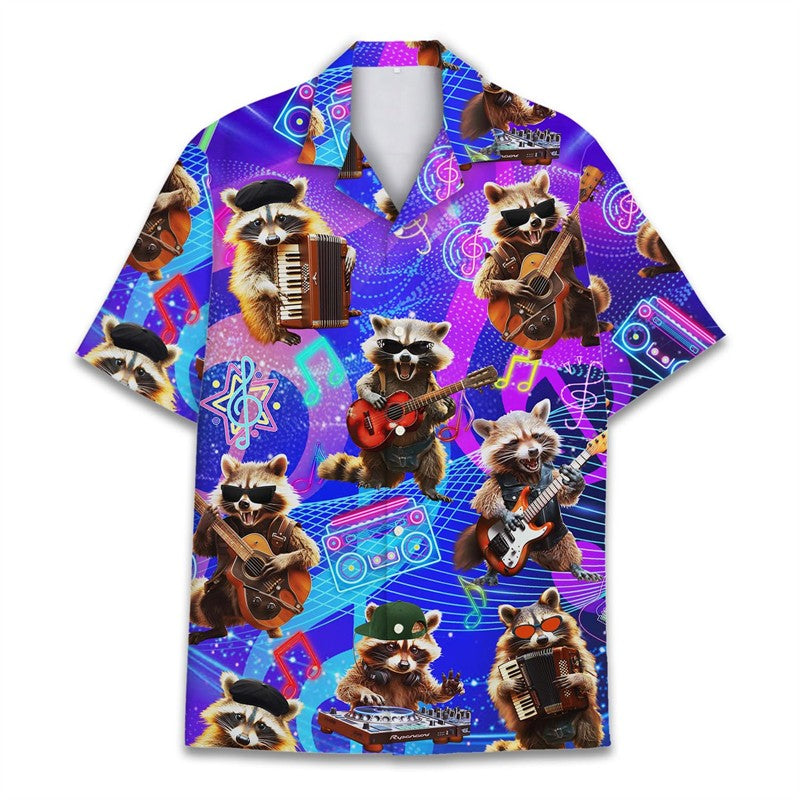 Funny Raccoon 3D Print Shirts For Men Hawaiian Casual Short Sleeve Lapel Blouse