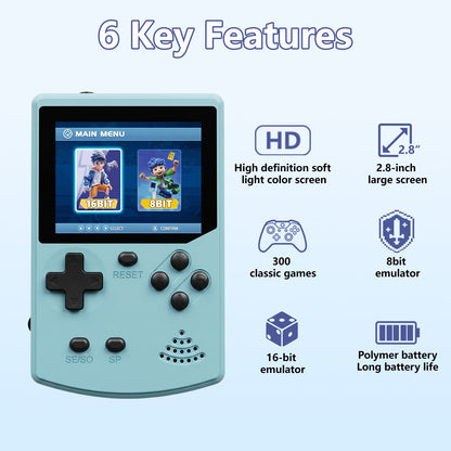 GAMINJA Handheld Game Console 300 Classic 8bit/16bit Games 2.8" HD Screen Retro Video Mini Game Console Gift for Nostalgia