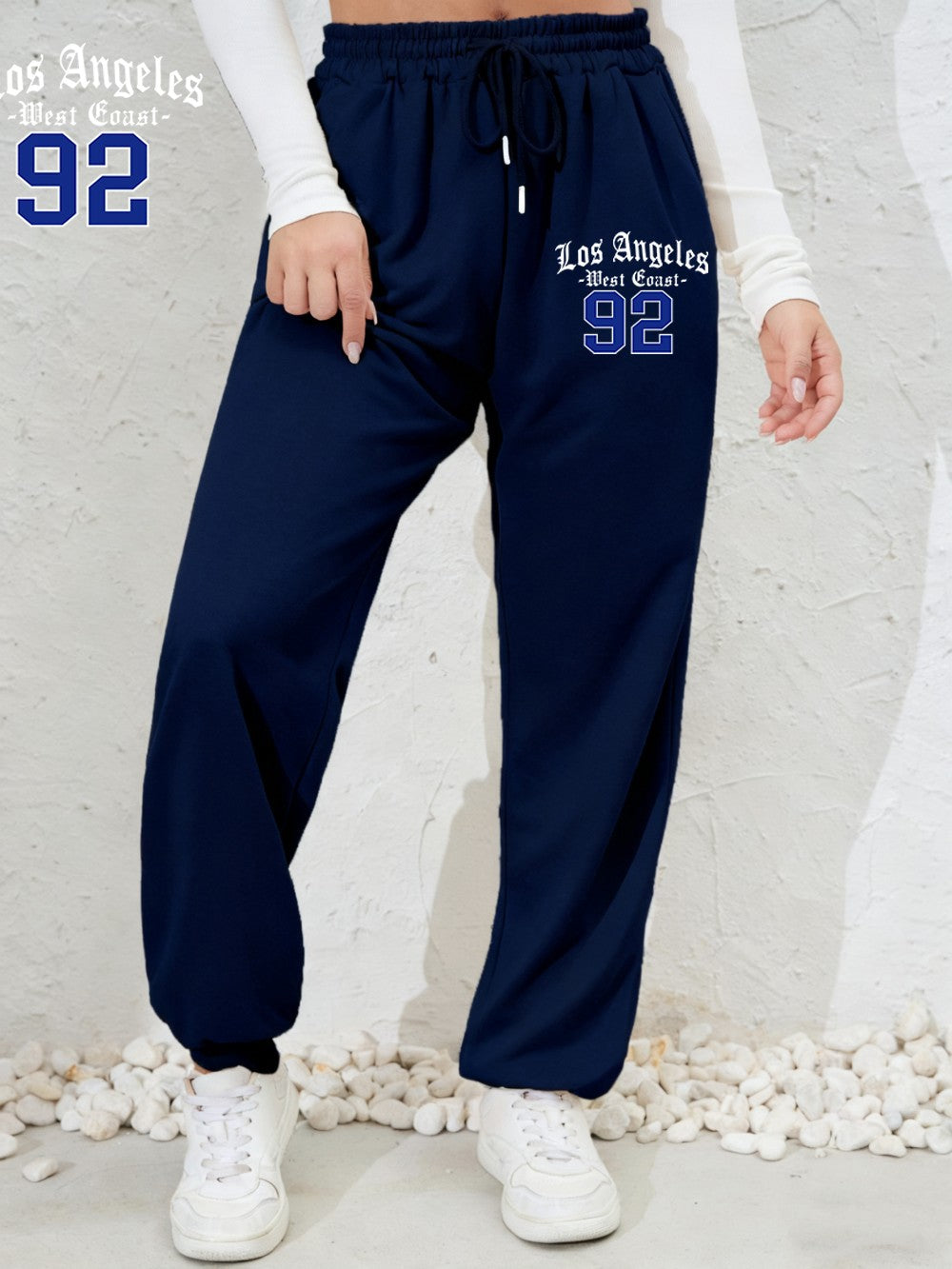 Los Angeles West Coast 92 Prints Sweatpants Womens Casual Jogger Pants Elastic Waist Pocket Fleece Trousers Autumn Woman Clothes