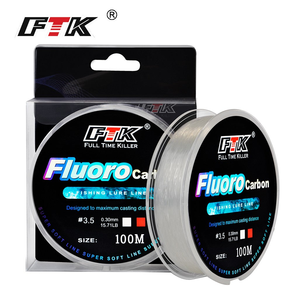Linha de pesca FTK 100m 4.13-34.32LB Fluorcarbono Linha de Pesca de Iscas de Fibra de Carbono Leader Linha de Pesca com Mosca Linha Super Macia Pesca