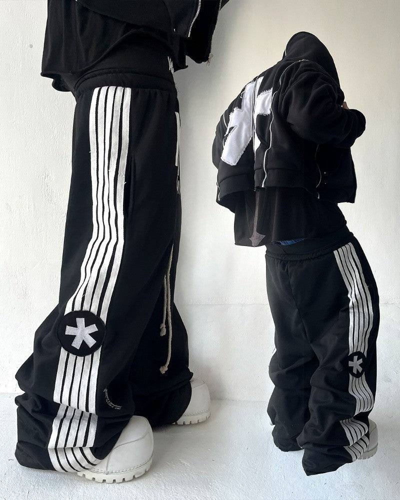 Y2K trendy Gothic English letter embroidered printed striped men sportswear pants retro Harajuku high Street punk casual pants