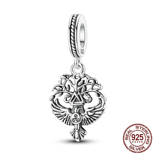 925 Sterling Silver Odin's Raven on Yggdrasil Tree of Life Pendant Charm Fit Original Charm Bracelets Women DIY Jewelry Gift
