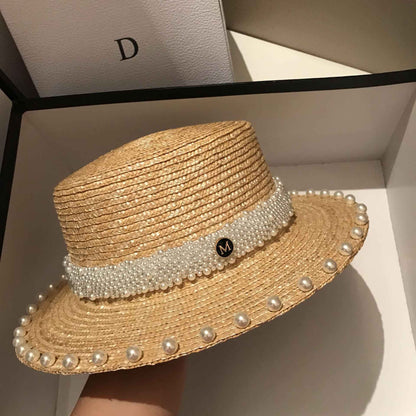 2024 Summer Straw Hat Beach Hat Women's Seaside Sun Hat Vacation Bow Ribbon Flat Top Big Brim Straw Hat praia ??