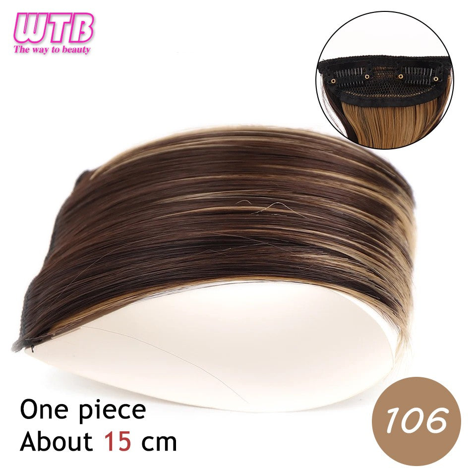 Almofadas de cabelo sintéticas invisíveis sem costura, clipe de uma peça com 2 clipes, aumentam o volume do cabelo, extensões de cabelo, aplique de cobertura superior lateral