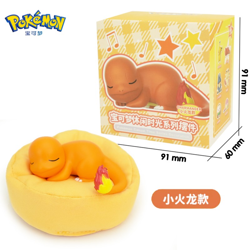 POKEMON Original Posição de Dormir Pikachu Charmander Slowpoke Meowth Rowlet Figuras Boneco de Ação Genuíno Brinquedo Presente
