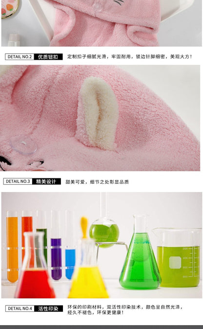 Cute Cat Hair Cap Microfiber Hair Towel Long Hair Quick Dry Hat Bath Towel Strong Water Absorbent Women Wrap Wiping Hair Towel