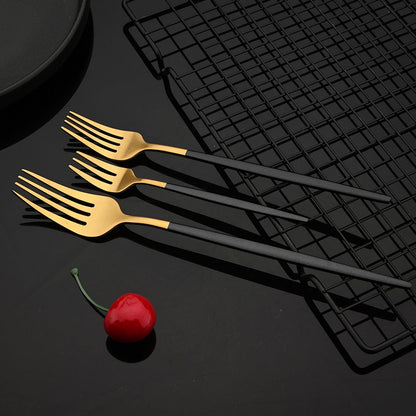 Talheres de Aço Inoxidável Preto Dourado Kit de Talheres Faca de Jantar Colher de Café Garfo Garfo de Salada Colher Faqueiro