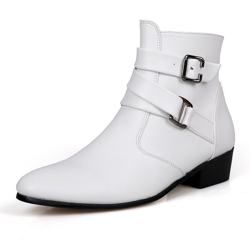 Hot Sale Luxury Chelsea Boots Men Pointed -toe Mens White Boots Black British Style High-heel Men Dress Boots Design Ankle Boot