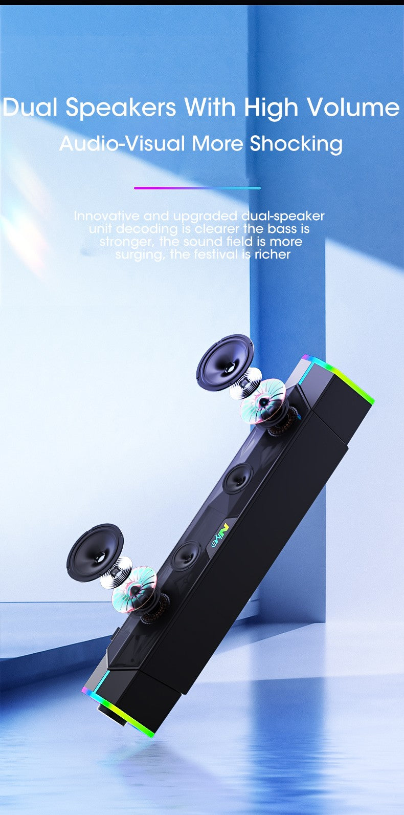 Caixas de Som de Computador 4D Bluetooth 5.0 com Fio Alto-falante Surround Barra de Som Estéreo Subwoofer para Laptop Notebook PC