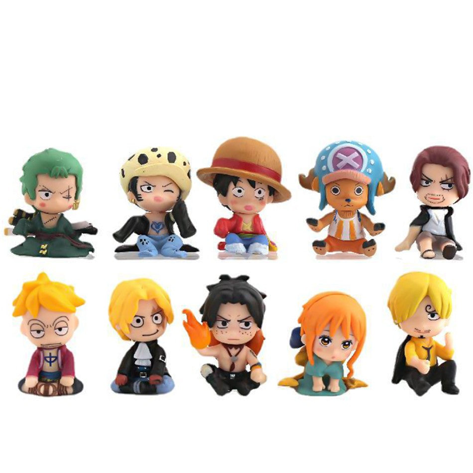 Conjunto com 10 peças Anime One Piece Brinquedos Luffy Roronoa Zoro 4cm Q Versão Action Figura Kawaii Boneca Decoração de Carro Modelo de PVC Presente