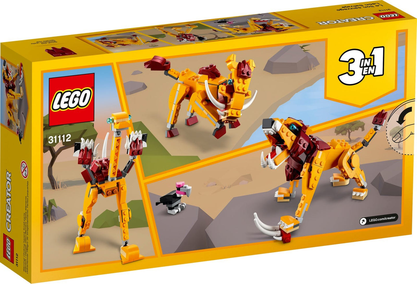 LEGO Blocos de Montar 31112 Série Criativa Versátil Leão Selvagem Brinquedo Quebra-Cabeça Montado Infantil Presente