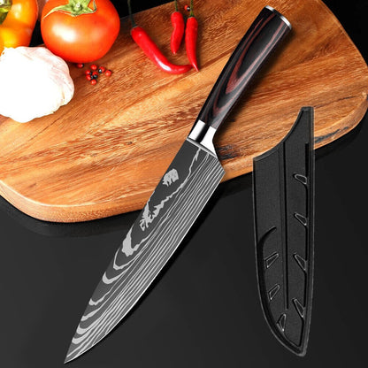 Faca de Chef ZENG Conjunto de Facas de Cozinha em Aço Inoxidável Padrão Aço Damasco Cutelo Fatiador Frutas Santoku Faca de Chef Ferramenta de Cozinha