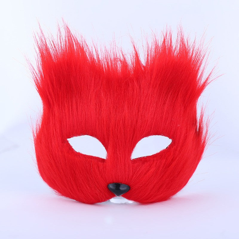 QQ Fluffy Fur and Face Mask Cosplay Halloween Fox Shape Half Face Eye Mask Sexy Cat Hair Animal Mask Christmas Carnival Party Co