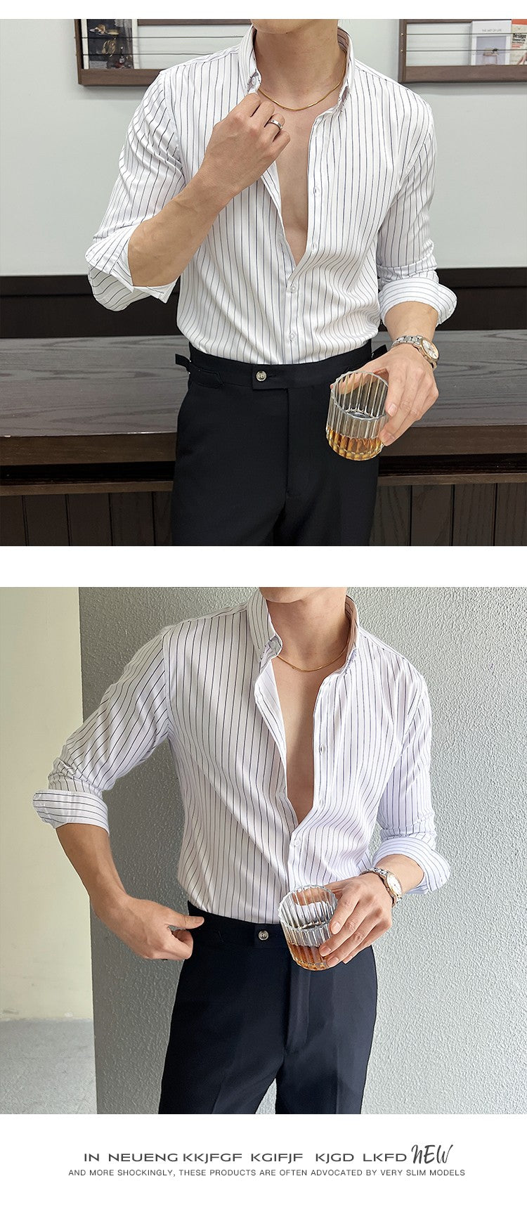 Striped Shirts for Men High-quality 2025 Autumn New Solid Business Casual Long Sleeved Elastic Slim Fit Dress Shirt Men Clothing