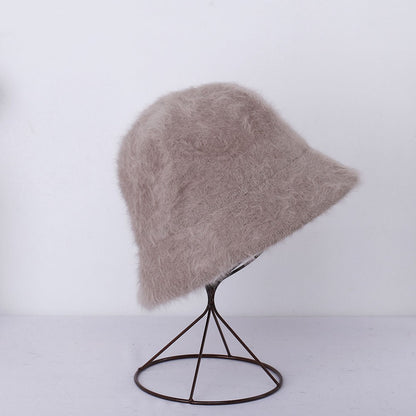 2023 new Hat winter women's fashion Solid color rabbit fur hat bucket cap  fisherman's hat  knitted wool basin Bucket Hat