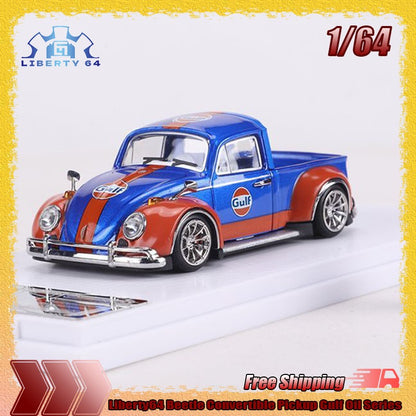 Liberty64 1:64 Scale Beetle Convertible Pickup Die-Cast Car Model Gulf Oil Series Custom Toys Miniature Alloy Simulation Vehicle