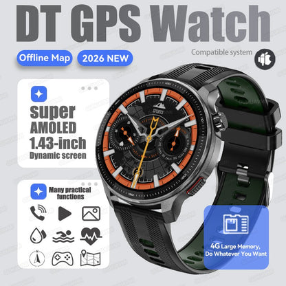 New Outdoors Military T-Rex3 Offline Map GPS SmartWatch 10ATM Waterproof Watch 4GB Memory Compass Voice Call Sports Bracelet Men