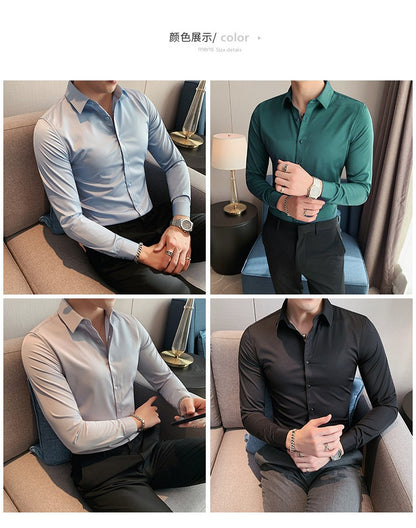 Plus Size S-7XL High Quality Men Dress Shirt 2024 Autumn Long Sleeve Solid Business Slim Shirts Homme Dress Social Casual Shirt