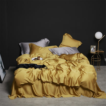 Liv-Esthete Conjunto de Cama Verde Escuro 100% Seda Saudável Pura Seda Luxo Queen King Capa de Edredom Lençol de Elástico Fronha Conjunto de Roupa de Cama