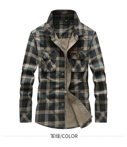 Quality Men Outdoor Long-sleeved Multi-pockets Plaid Shirts New Spring Male Cotton Loose Tooling Shirts Quality Man Cargo Shirts