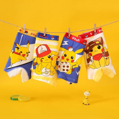Cueca Boxer Infantil 4 Peças Pokémon para Meninos Algodão Anime U Pouch Bulge Roupa Íntima Desenho Animado Shorts Infantis Fofos Respiráveis Calças Boxer 2-12 Anos
