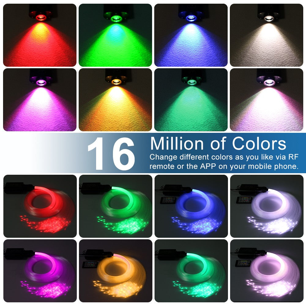 16W RGBW Fiber Optic Star Ceiling Light Kit Sound Activated APP Starry Sky Fiber Optic Light for Car roof Stars home decorating