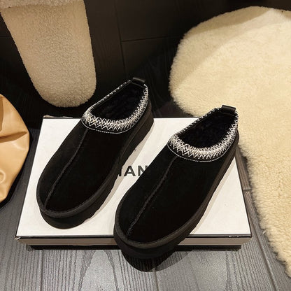 Snow Boots for Women 2024 Winter New Cashmere Warm Platform Without Heel-covered Hair Half Slipper Cotton Shoes for Women Q426